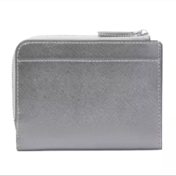 Kate Spade NWT L-Zip Bifold Small Lunar Light Wallet Silver Metallic - Picture 2 of 9